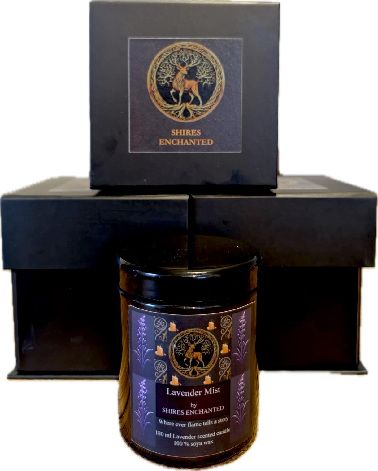 Shires Enchanted Lavender Mist SOYA Wax Candle, 180 ml, Black Gift Box